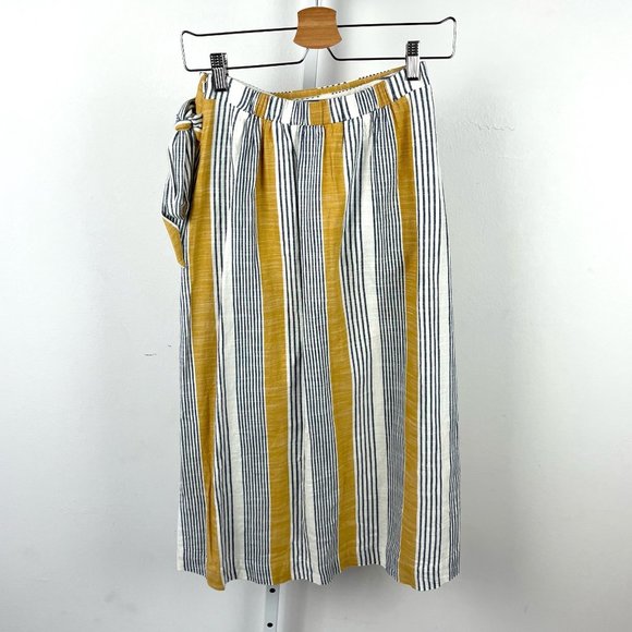 Maeve Anthropologie Laura Striped Fixed Wrap Midi Skirt Tie Blue Yellow 2 - Picture 3 of 7